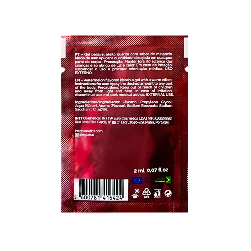 Пробник геля для оральных ласк с согревающим эффектом INTT Lick Me Kissable Gel Watermelon 2 мл