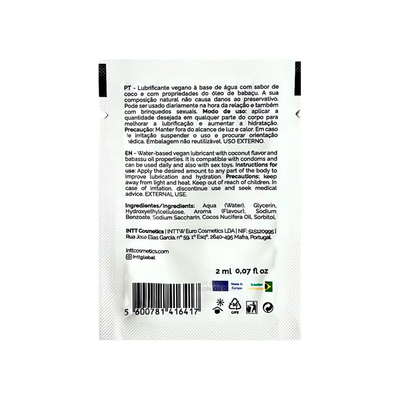 Пробник ухаживающего лубриканта Intt Coconut с кокосовым маслом на водной основе (2 мл)