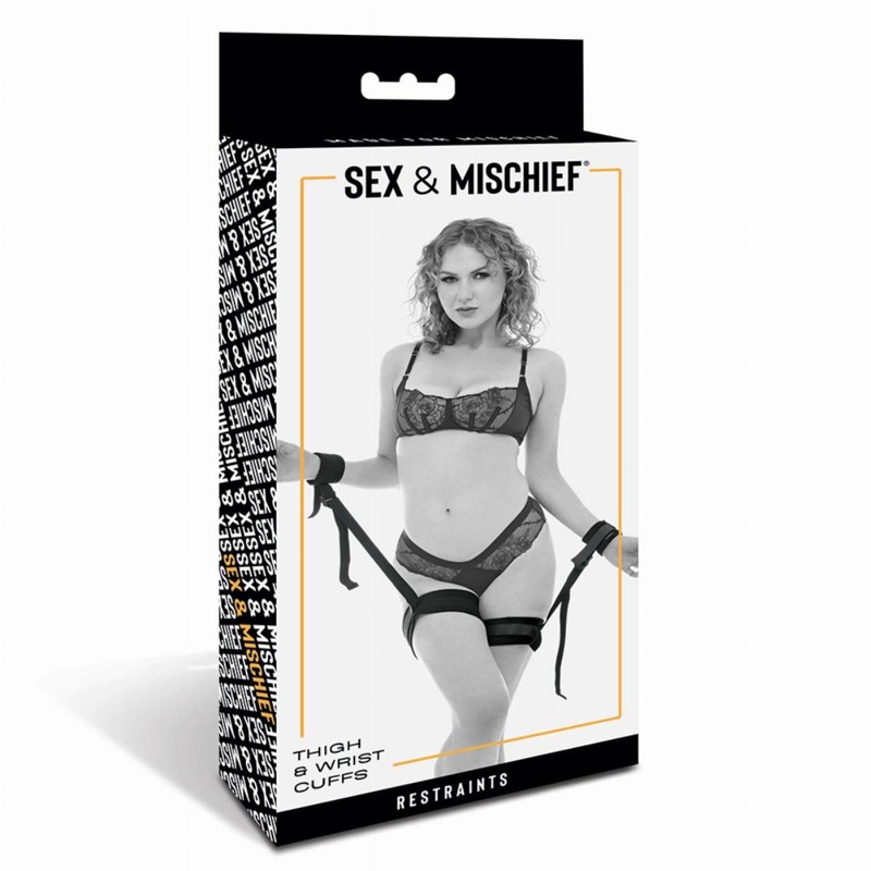 Наручники фиксаторы SEX AND MISCHIEF на запястья и бёдра, чёрные