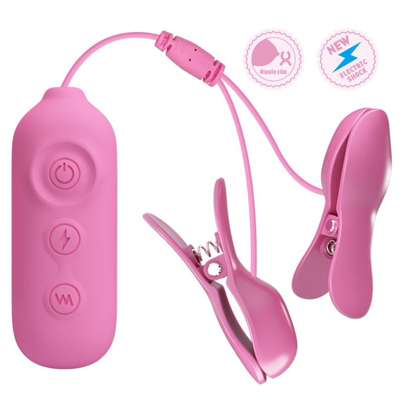 Виброзажымы для сосков Pretty Love Nipple Clip с электростимуляцией, розовые