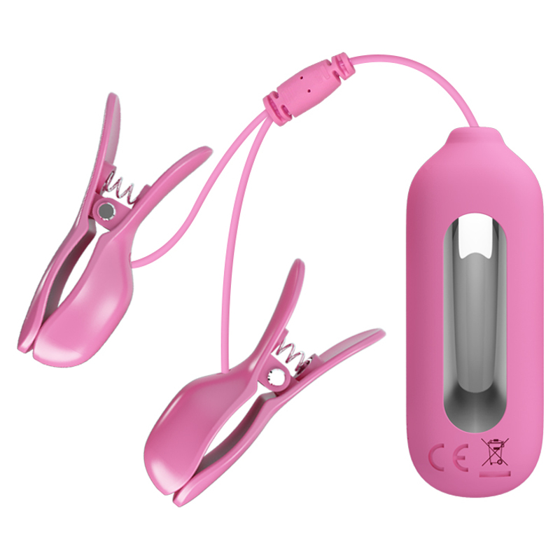Виброзажымы для сосков Pretty Love Nipple Clip с электростимуляцией, розовые