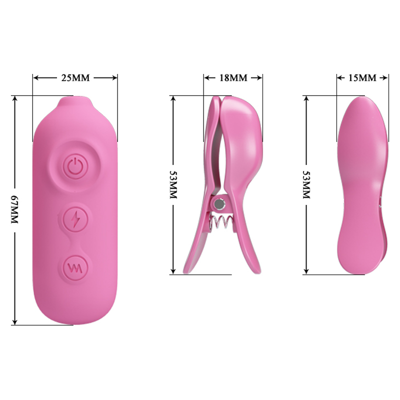 Виброзажымы для сосков Pretty Love Nipple Clip с электростимуляцией, розовые