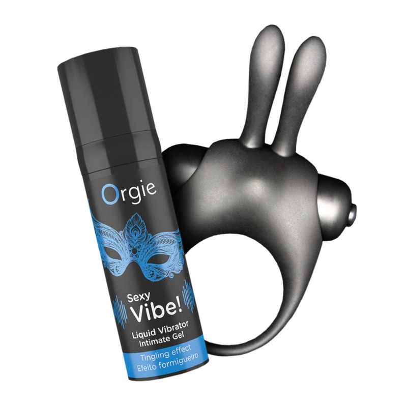 Набор жидкий вибратор и эрекционное виброкольцо Orgie VIBE! BUNNY