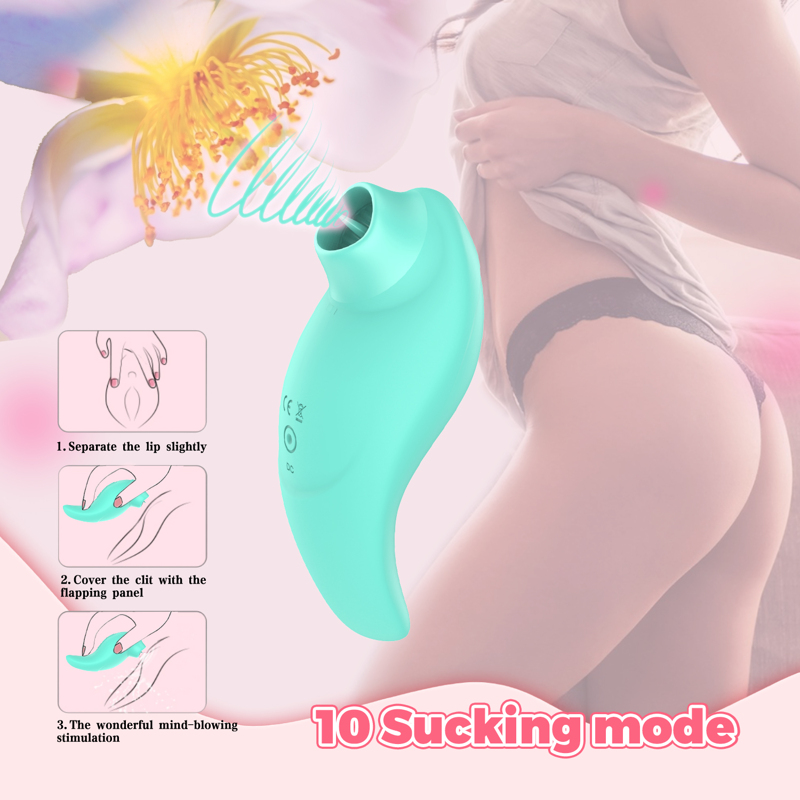 Вибратор с клиторальным стимулятором с язычком Every Night Toys Jen, зелёный, 10 режимов вибрации