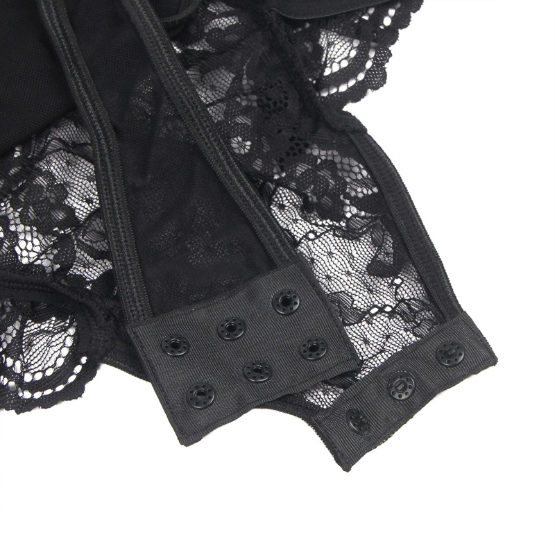 Боди кружевное Star Night с доступом и гартером, черное, XL-XXL