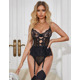Кружевное боди Star Night с доступом и подтяжками, черное, XS-S