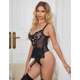 Кружевное боди Star Night с доступом и подтяжками, черное, XS-S