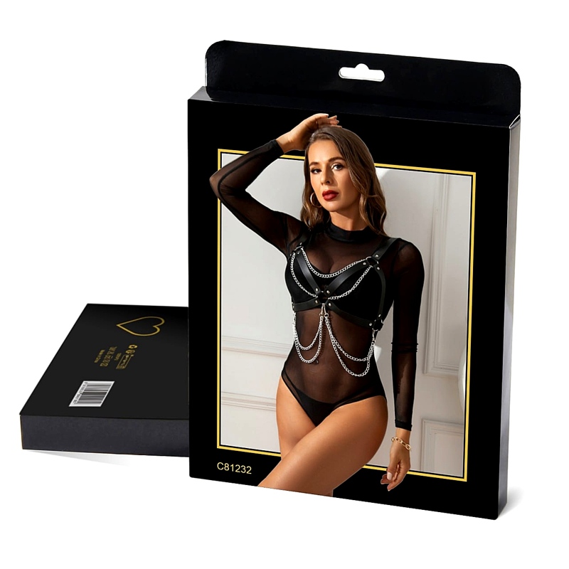 Портупея на грудь Star Night из искусственной кожи с цепочками, черная, One Size