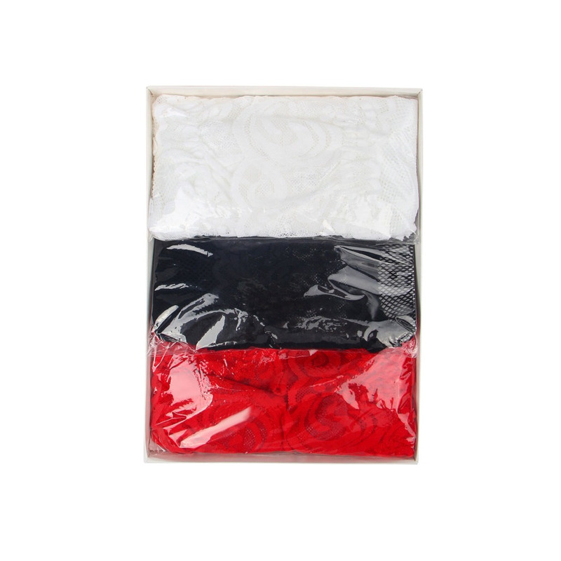 Комплект чулок Star Night кружевные, черные, белые, красные, 3 пары, L-2XL