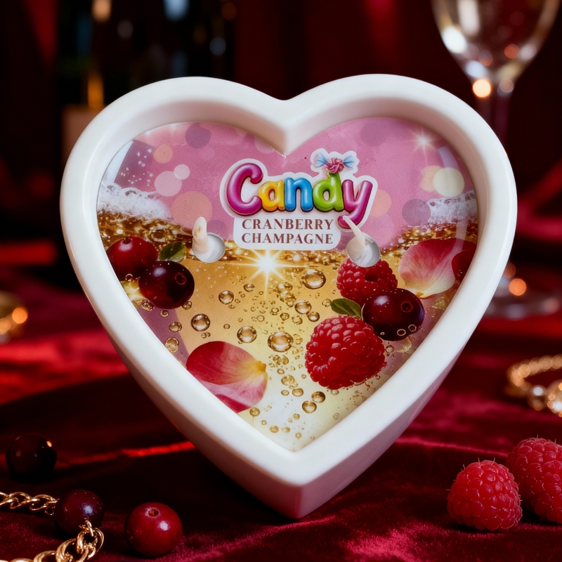 Массажная свеча с ароматом шампанского с клюквой Candy Cranberry Champagne в форме сердца, 70 мл