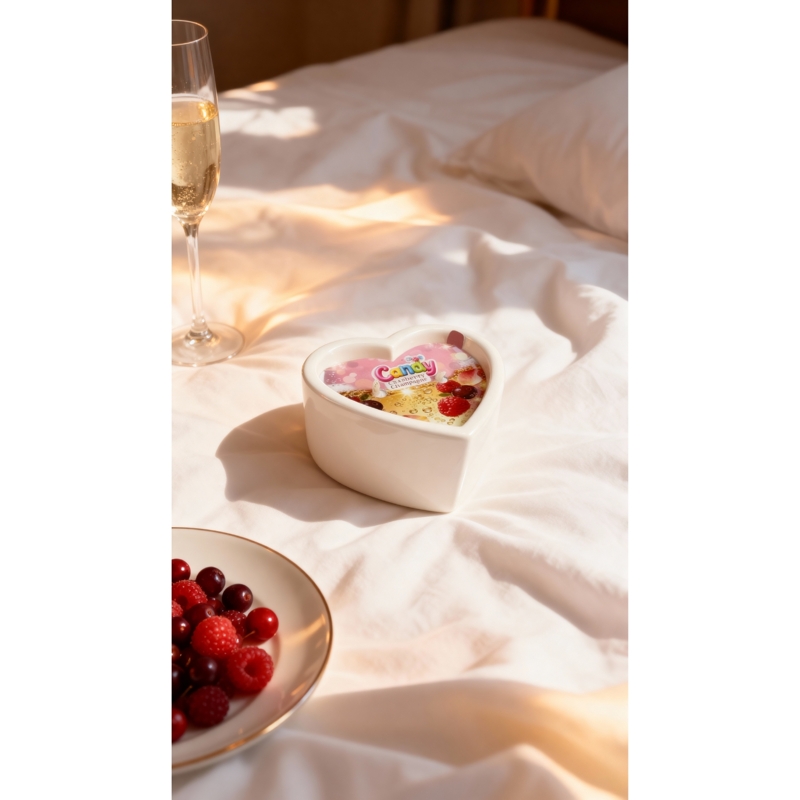 Массажная свеча с ароматом шампанского с клюквой Candy Cranberry Champagne в форме сердца, 70 мл