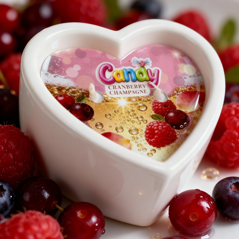 Массажная свеча с ароматом шампанского с клюквой Candy Cranberry Champagne в форме сердца, 70 мл