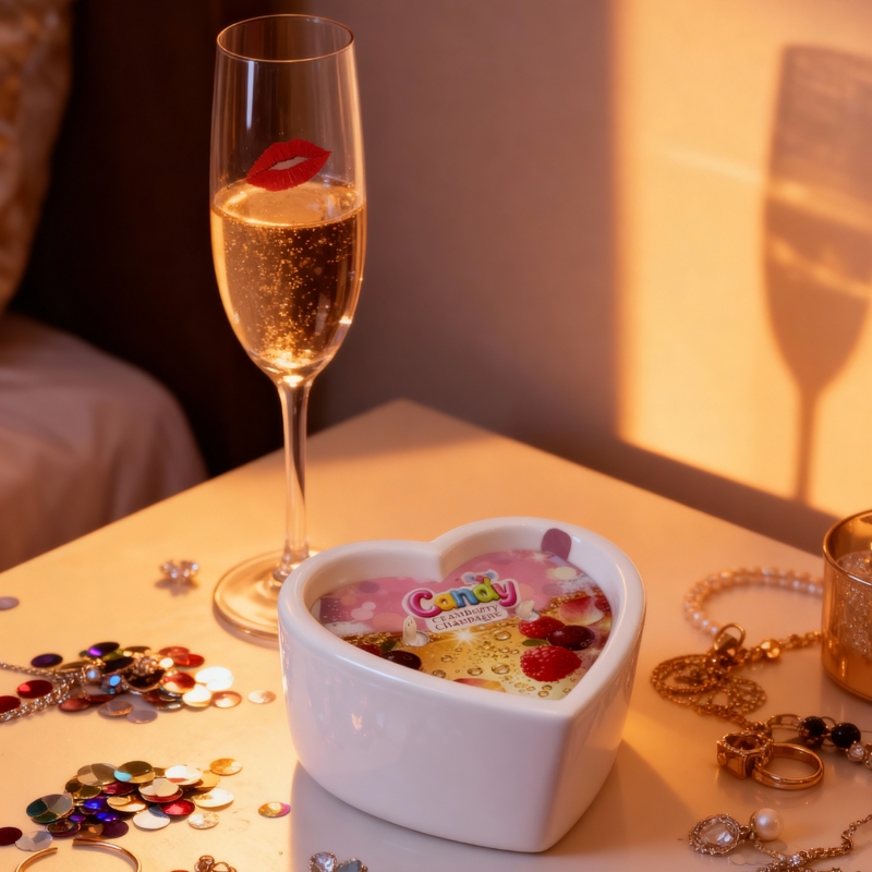 Массажная свеча с ароматом шампанского с клюквой Candy Cranberry Champagne в форме сердца, 70 мл