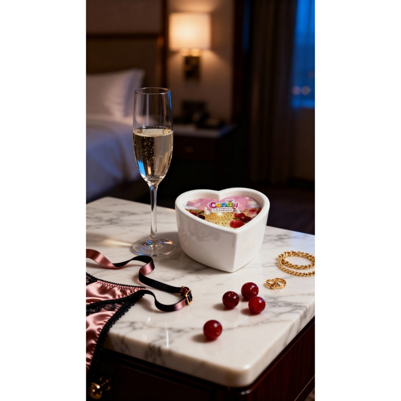 Массажная свеча с ароматом шампанского с клюквой Candy Cranberry Champagne в форме сердца, 70 мл