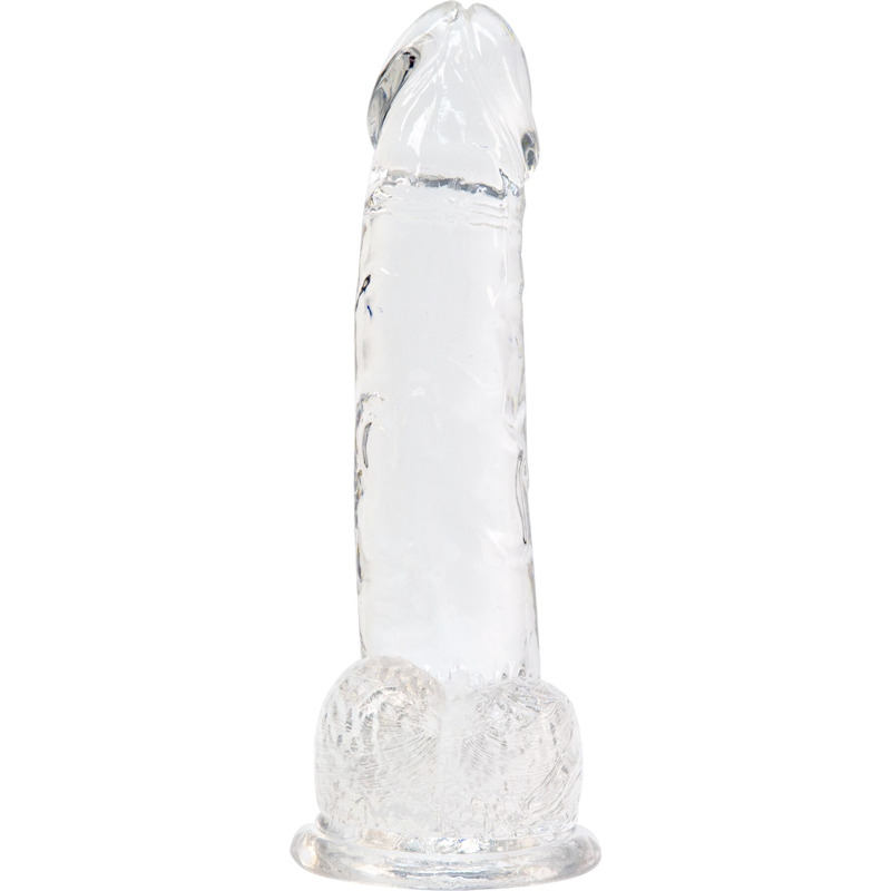 Прозрачный фаллоимитатор на присоске ADDICTION — Clear Dildo with Balls 8″, вибропуля в подарок