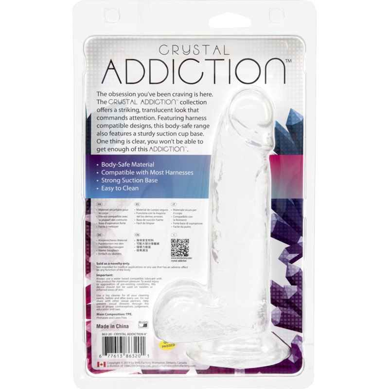Прозрачный фаллоимитатор на присоске ADDICTION — Clear Dildo with Balls 8″, вибропуля в подарок