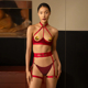 Комплект белья UPKO Lingerie Set с золотыми пэстисами, красный, One Size