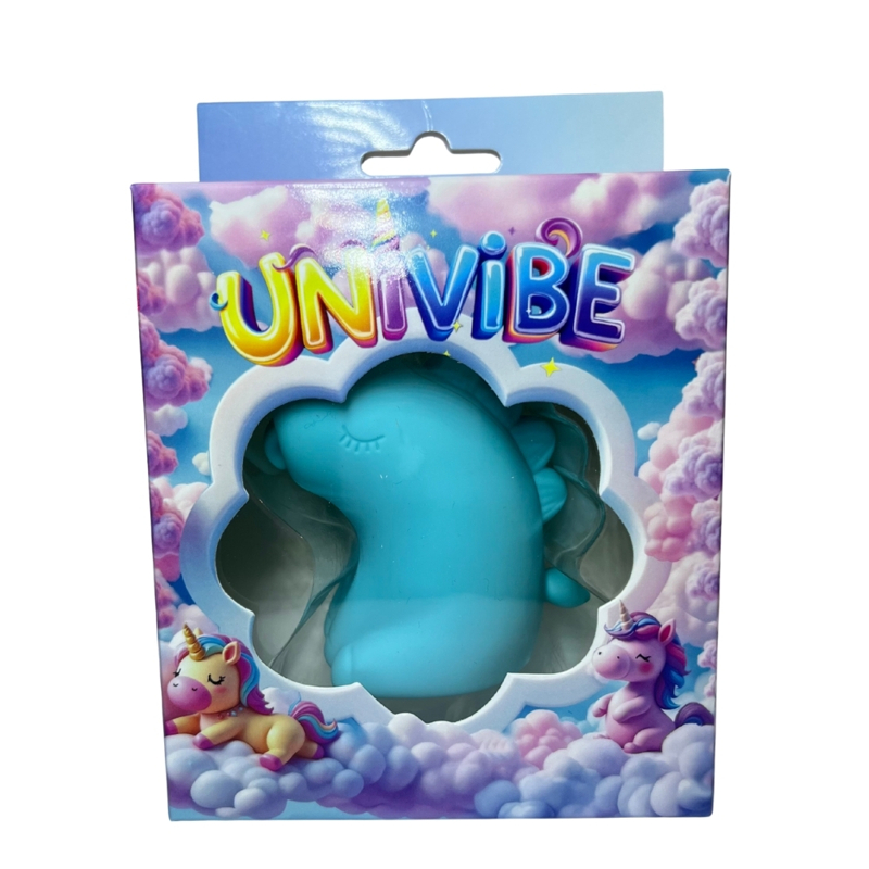 Стимулятор клитора с длинным вращающимся язычком UNIVIBE Единорог, 10 режимов, голубой