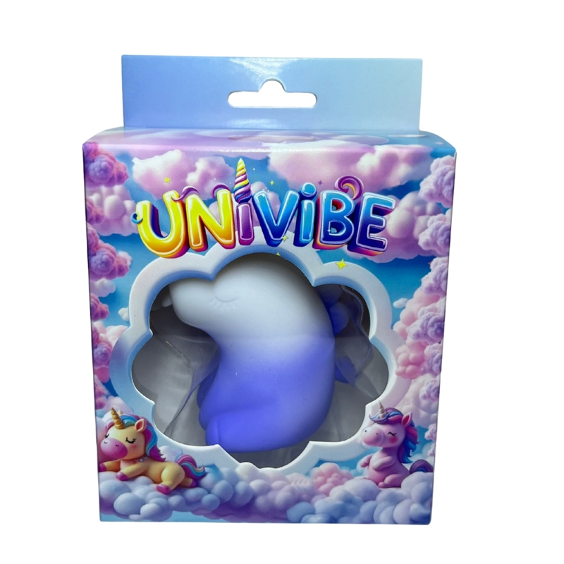 Стимулятор клитора с язычком UNIVIBE Единорог, 10 режимов, градиент бело-фиолетовый