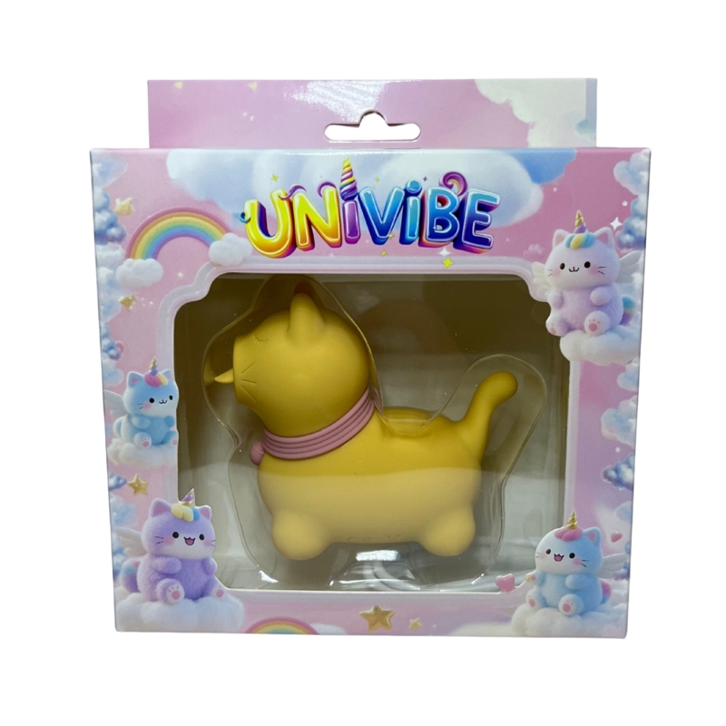 Стимулятор клитора с язычком UNIVIBE Котик, 10 режимов, жёлтый
