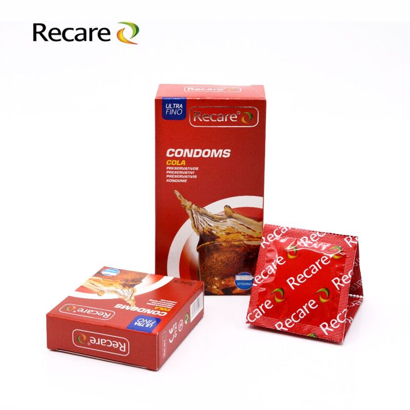 Презервативы Recare Cola Dotted&Ribbed Condoms 3 шт, с пупырышками и ребрами, аромат: Кола