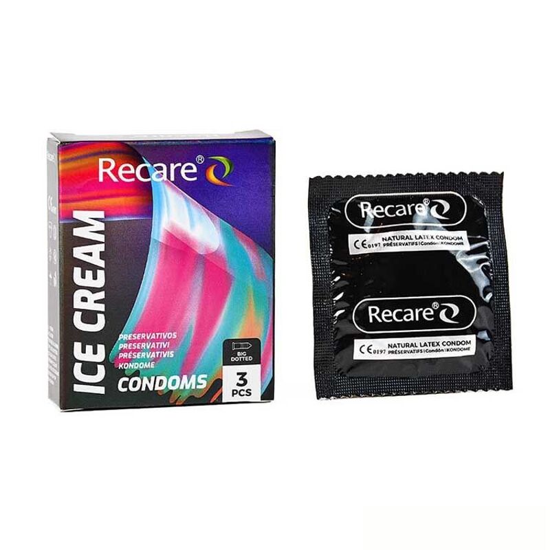 Презервативы Holographic Recare Ice Cream Big Dotted Condoms 3 шт, с пупырышками, аромат: мороженое