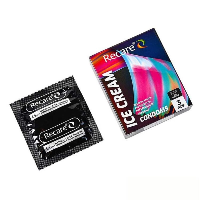 Презервативы Holographic Recare Ice Cream Big Dotted Condoms 3 шт, с пупырышками, аромат: мороженое