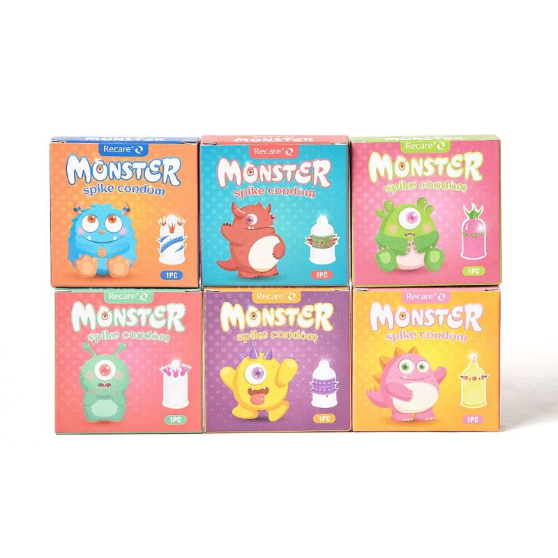Насадка на член Recare Blue Monster Spike Condom (презерватив с усиками и спиралью шипов)