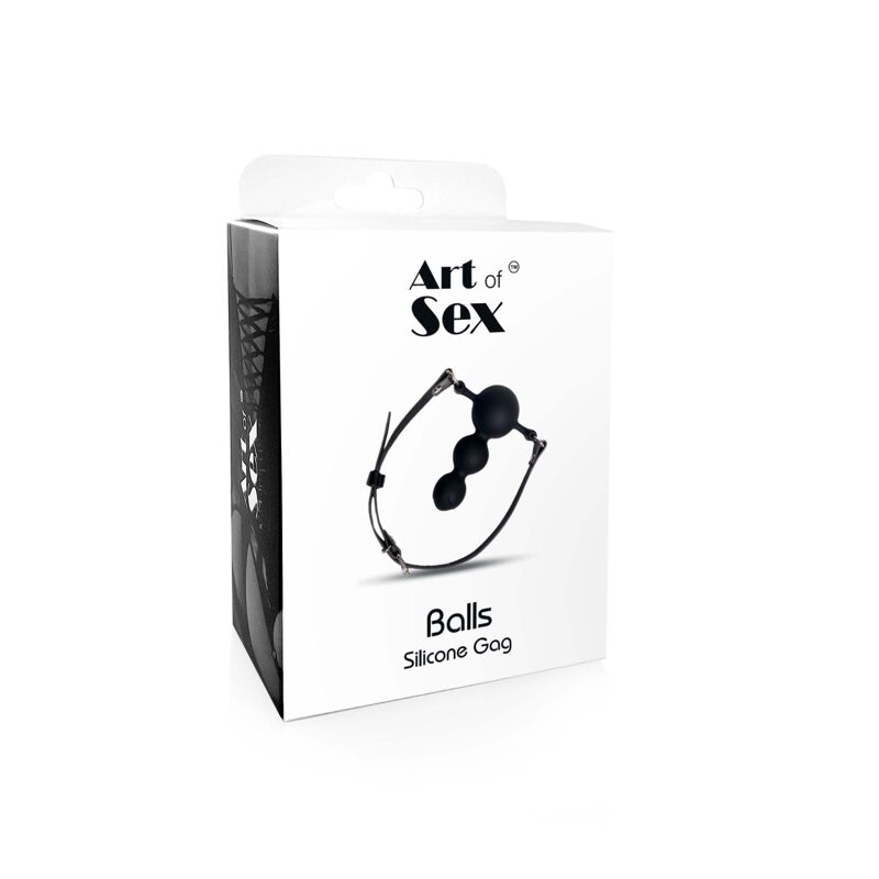 Кляп силиконовый Art of Sex - Balls, натуральная кожа, черный