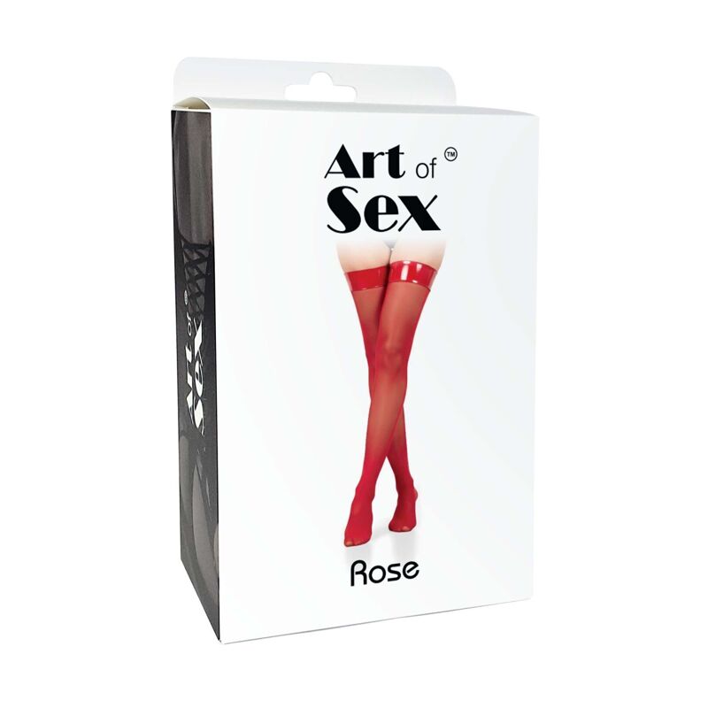 Чулки в мелкую сетку с лакированной коронкой Art of Sex - Rose, цвет черный с эффектом голограммы, М