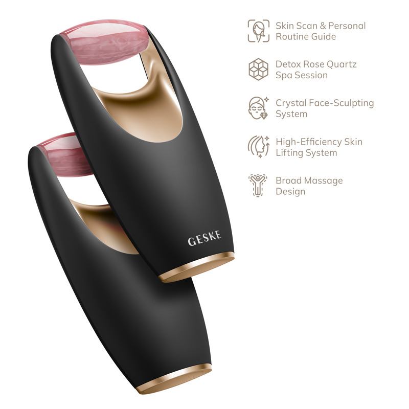 Ролер-масажер для обличчя з рожевим кварцом GESKE SmartAppGuided Rose Quartz Roller 5in1 gray