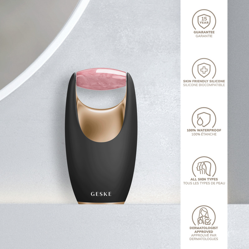 Ролер-масажер для обличчя з рожевим кварцом GESKE SmartAppGuided Rose Quartz Roller 5in1 gray