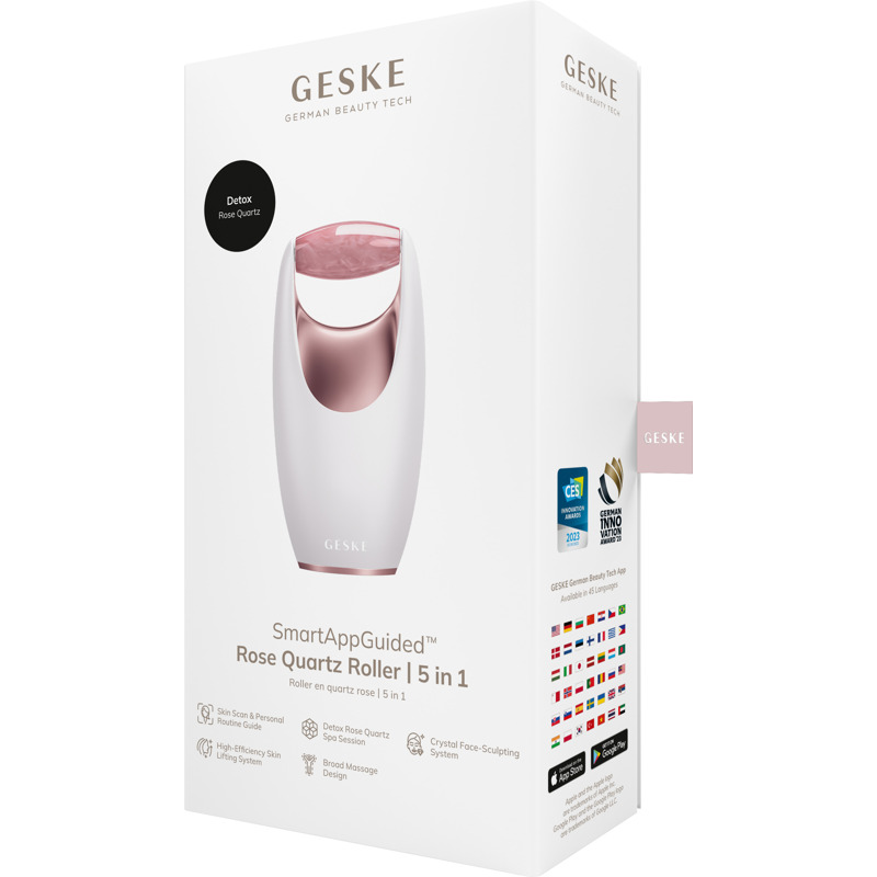 Ролер-масажер для обличчя з рожевим кварцом GESKE SmartAppGuided Rose Quartz Roller 5in1 starlight
