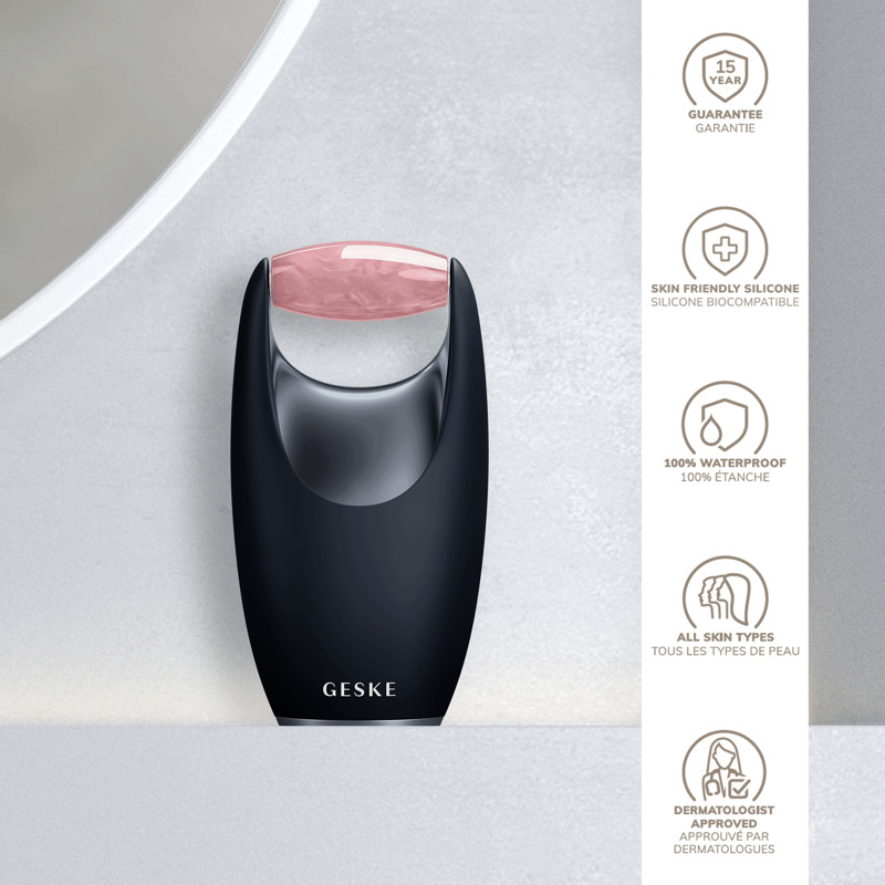Ролер-масажер для обличчя з рожевим кварцом GESKE SmartAppGuided Rose Quartz Roller 5in1 black