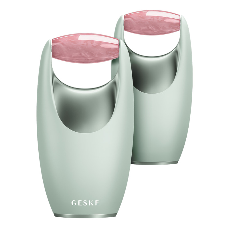 Ролер-масажер для обличчя з рожевим кварцом GESKE SmartAppGuided Rose Quartz Roller 5in1 green