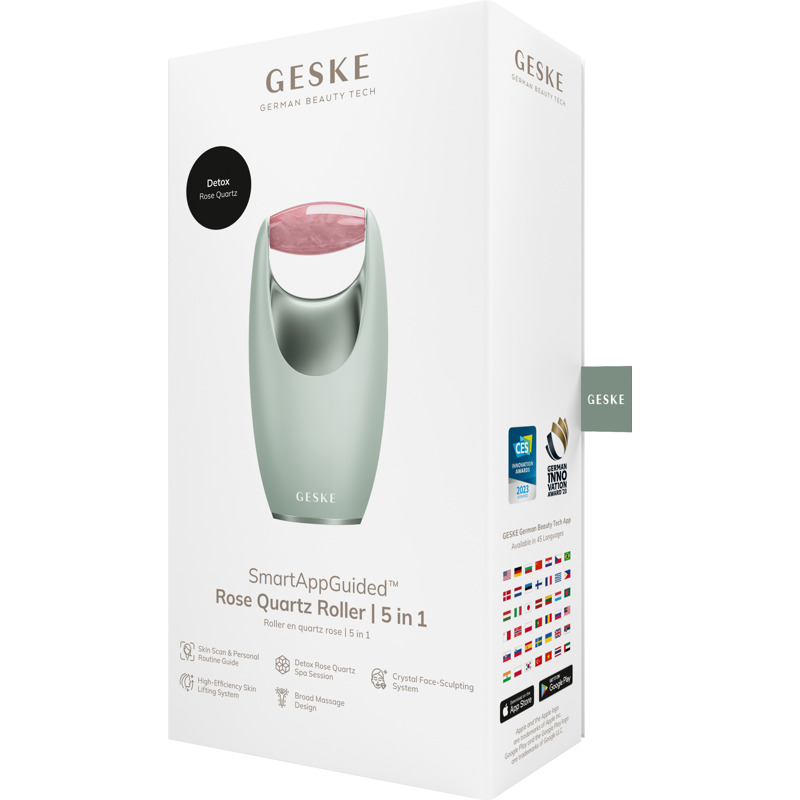 Ролер-масажер для обличчя з рожевим кварцом GESKE SmartAppGuided Rose Quartz Roller 5in1 green