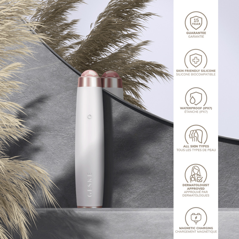 Ручка-масажер для обличчя з рожевим кварцом GESKE SmartAppGuided Sonic Rose Quartz LED Depuffing Pen 8in1 starlight