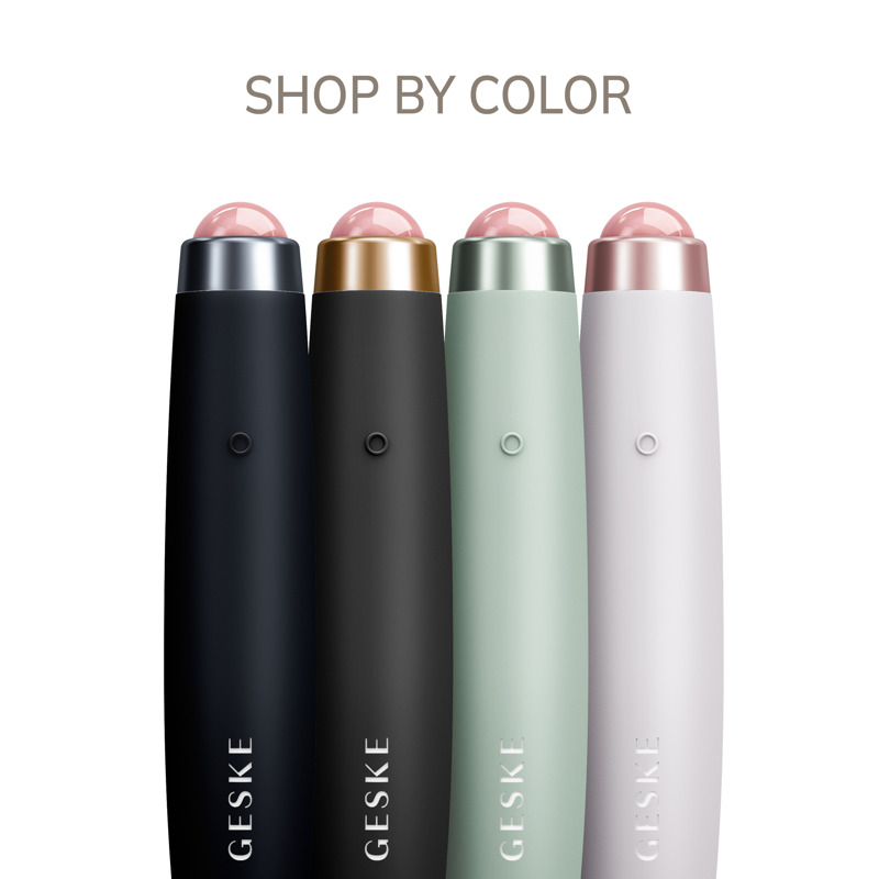 Ручка-масажер для обличчя з рожевим кварцом GESKE SmartAppGuided Sonic Rose Quartz LED Depuffing Pen 8in1 green