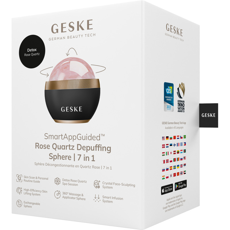 Кульковий масажер з рожевим кварцом GESKE SmartAppGuided Rose Quartz Depuffing Sphere 7in1 gray