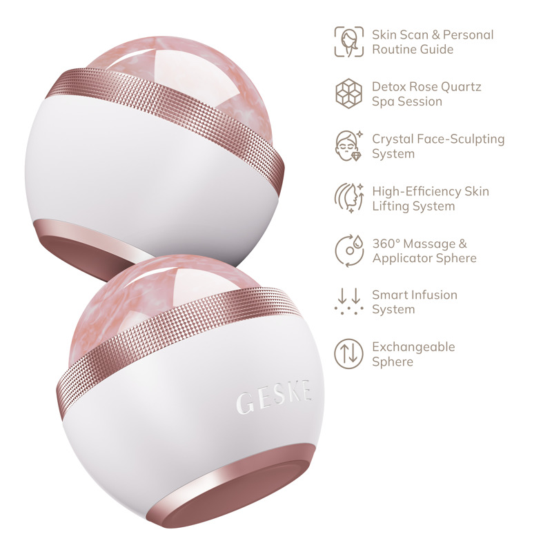 Кульковий масажер з рожевим кварцом GESKE SmartAppGuided Rose Quartz Depuffing Sphere 7in1 starlight