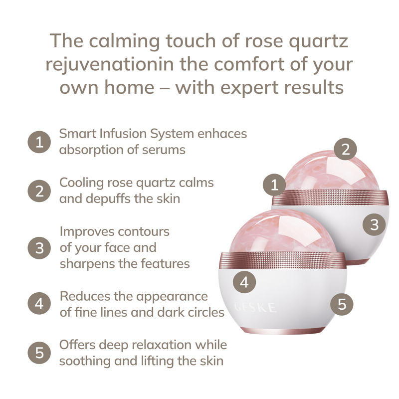 Кульковий масажер з рожевим кварцом GESKE SmartAppGuided Rose Quartz Depuffing Sphere 7in1 starlight