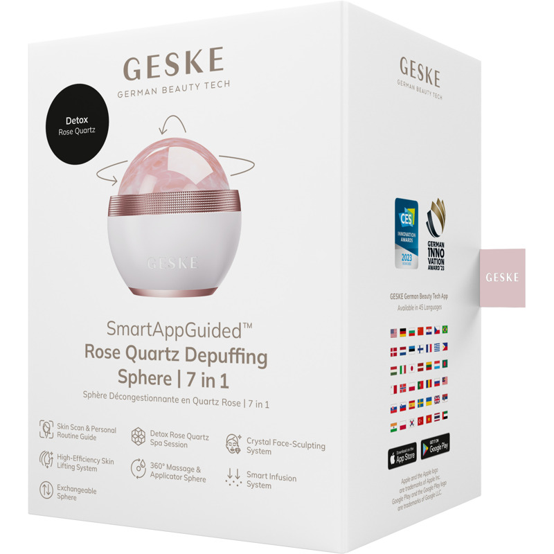 Кульковий масажер з рожевим кварцом GESKE SmartAppGuided Rose Quartz Depuffing Sphere 7in1 starlight