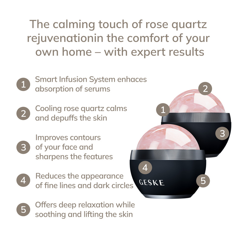 Кульковий масажер з рожевим кварцом GESKE SmartAppGuided Rose Quartz Depuffing Sphere 7in1 black