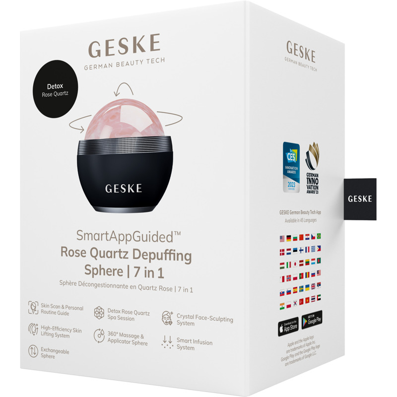 Кульковий масажер з рожевим кварцом GESKE SmartAppGuided Rose Quartz Depuffing Sphere 7in1 black