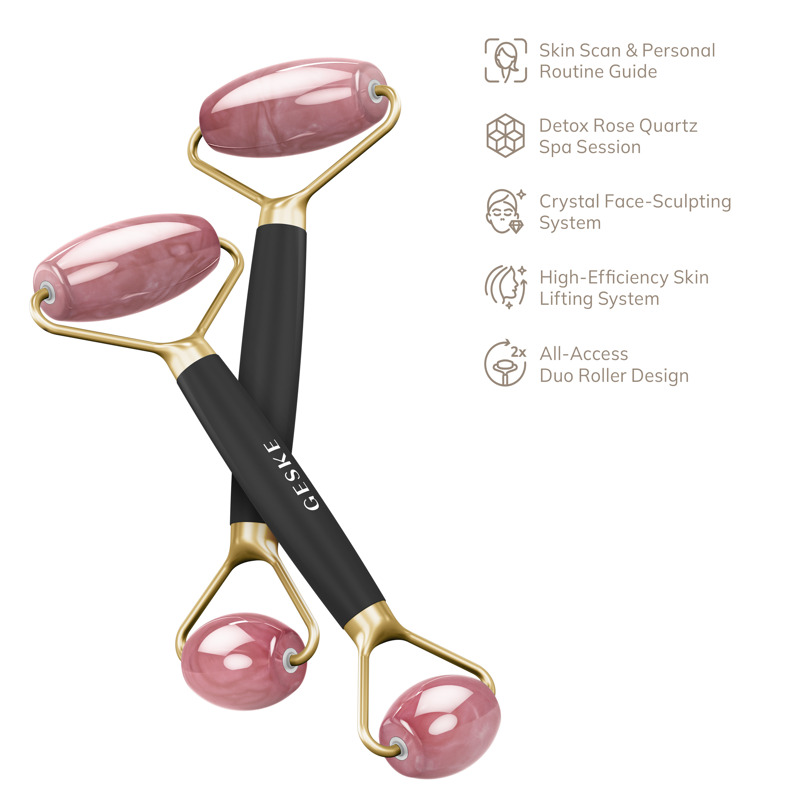 Ролер-масажер для обличчя та тіла з рожевим кварцом GESKE SmartAppGuided Rose Quartz Face & Body Roller 5in1 gray Ролер-масажер для обличчя та тіла з рожевим кварцом GESKE SmartAppGuided Rose Quartz Face & Body Roller 5in1 gray