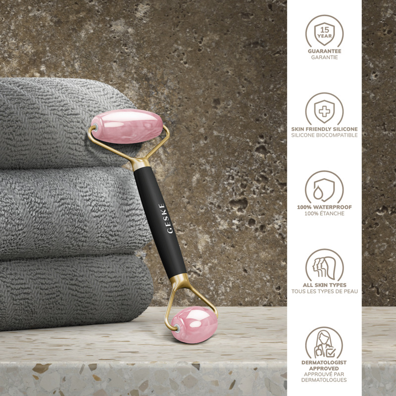 Ролер-масажер для обличчя та тіла з рожевим кварцом GESKE SmartAppGuided Rose Quartz Face & Body Roller 5in1 gray Ролер-масажер для обличчя та тіла з рожевим кварцом GESKE SmartAppGuided Rose Quartz Face & Body Roller 5in1 gray