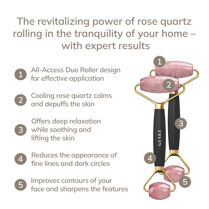 Ролер-масажер для обличчя та тіла з рожевим кварцом GESKE SmartAppGuided Rose Quartz Face & Body Roller 5in1 gray Ролер-масажер для обличчя та тіла з рожевим кварцом GESKE SmartAppGuided Rose Quartz Face & Body Roller 5in1 gray