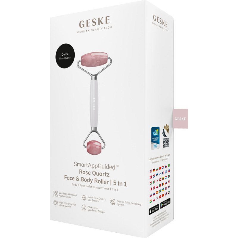 Ролер-масажер для обличчя та тіла з рожевим кварцом GESKE SmartAppGuided Rose Quartz Face & Body Roller 5in1 starlight
