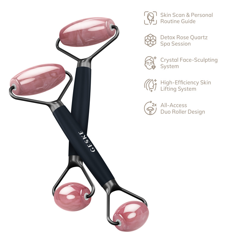 Ролер-масажер для обличчя та тіла з рожевим кварцом GESKE SmartAppGuided Rose Quartz Face & Body Roller 5in1 black