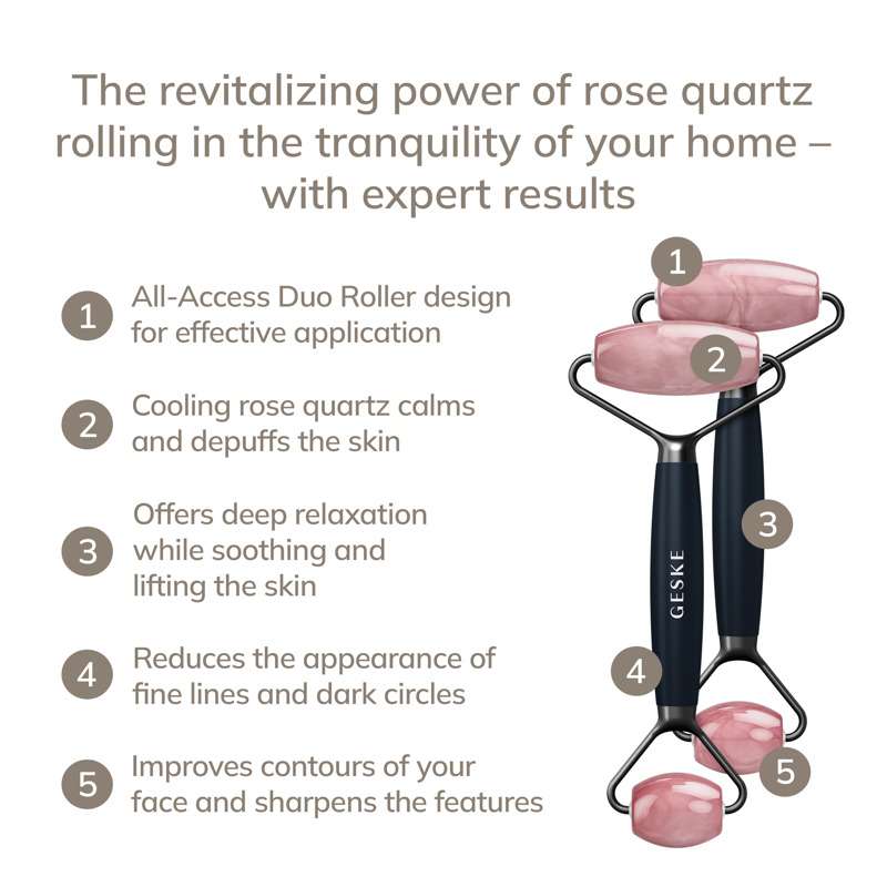 Ролер-масажер для обличчя та тіла з рожевим кварцом GESKE SmartAppGuided Rose Quartz Face & Body Roller 5in1 black